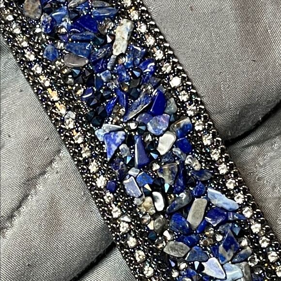 Magnetic Clasp High-Grade Leather Crystal Stones Bracelet lapis lazuli